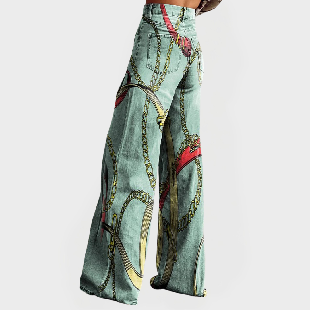 Magdaléna Sofistikované Džíny Vysokýpas Širokonohavice