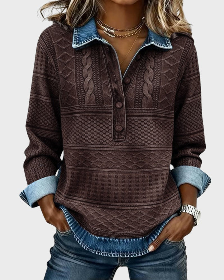 Elise | Halenka s efektem pleteniny a džínovými detaily