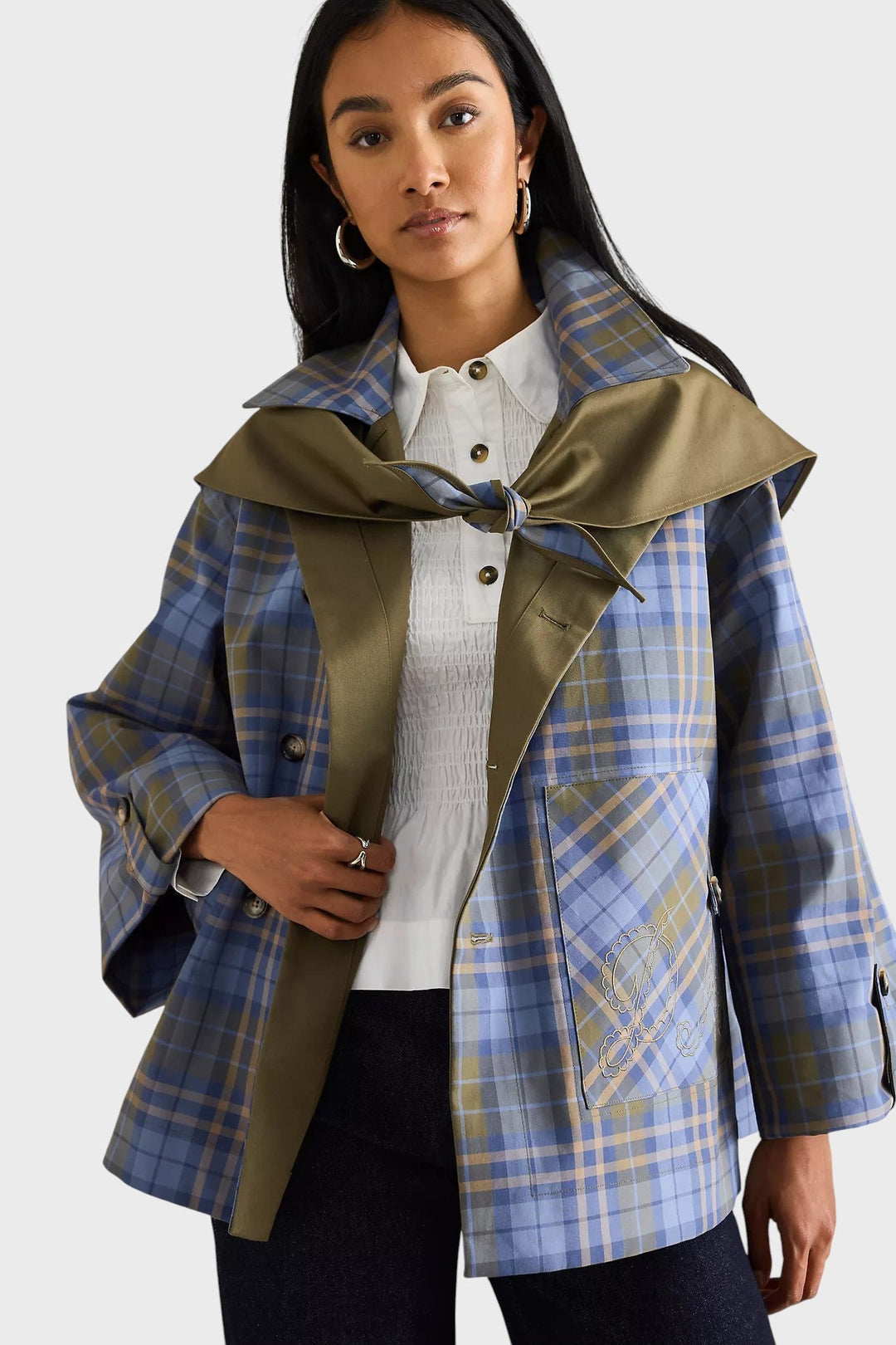 Beatrix | Bavlněná pelerínová bunda s kostkou