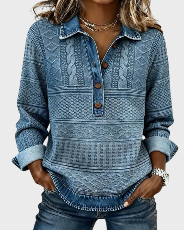 Elise | Halenka s efektem pleteniny a džínovými detaily