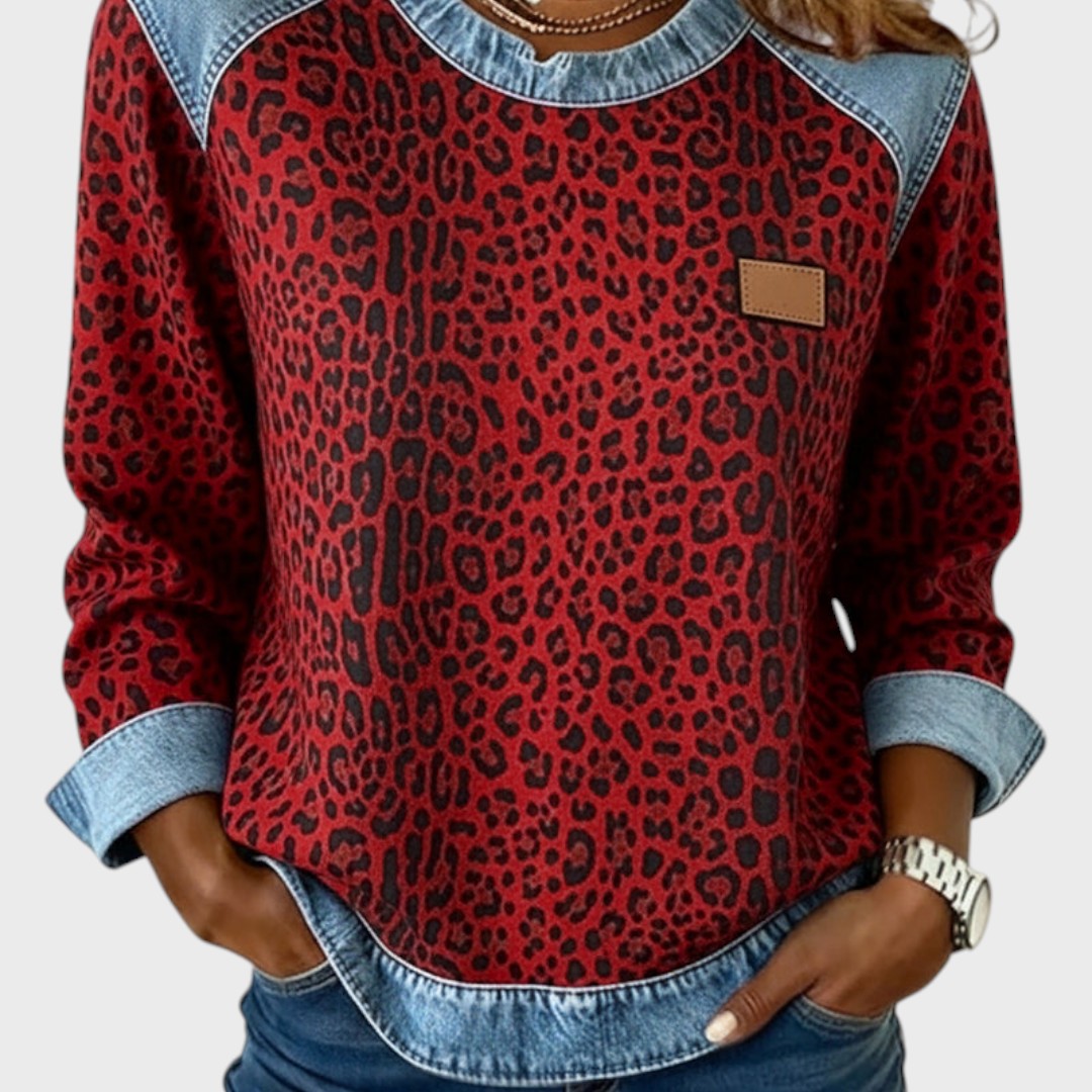 Roxy | Top s leopardím vzorem a džínovými lemy