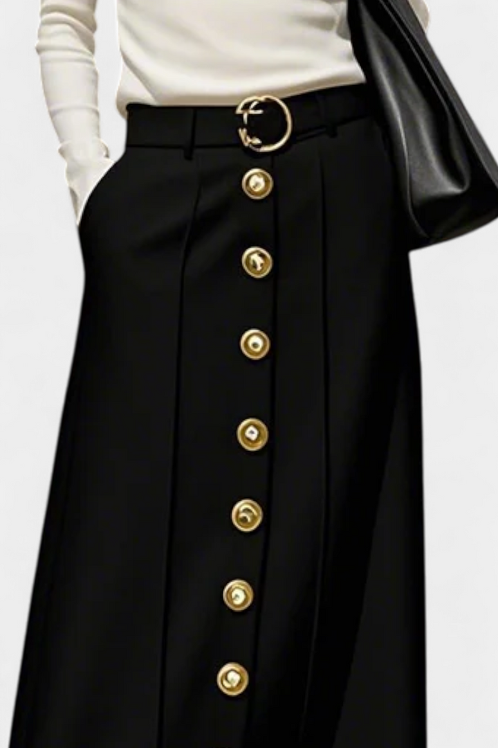 Ada | Sukně s knoflíky vpředu, volným střihem, kapsami a městským stylem