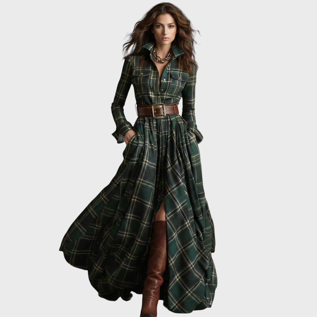 Scarlett | Dlouhé košilové šaty s kostkovaným vzorem