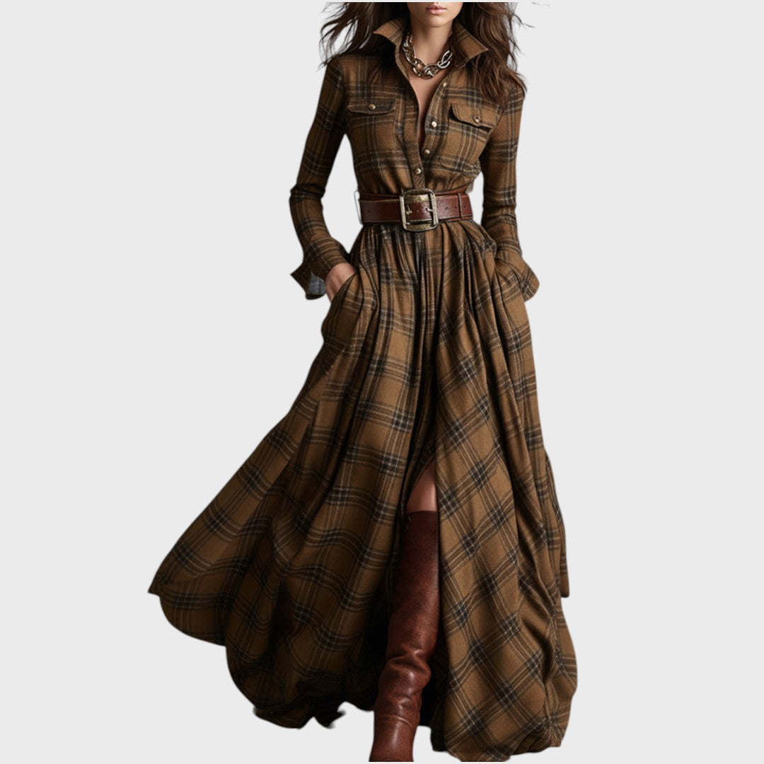 Scarlett | Dlouhé košilové šaty s kostkovaným vzorem