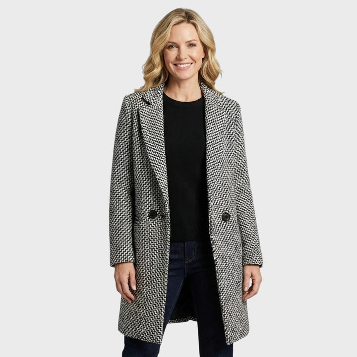Greta | Kabát s černo-bílým strukturovaným vzorem