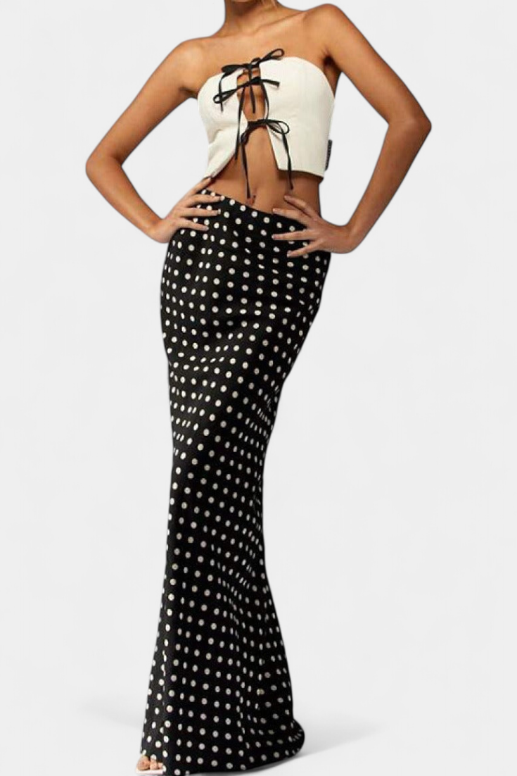 Olda | Dlouhá přiléhavá viskózová sukně s puntíkovým vzorem
