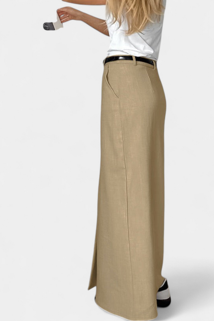 Amani | Dlouhá sukně s vysokým pasem, předním rozparkem a rovným střihem