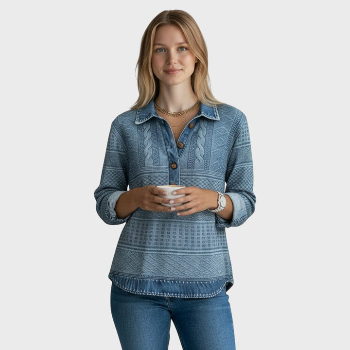 Elise | Halenka s efektem pleteniny a džínovými detaily